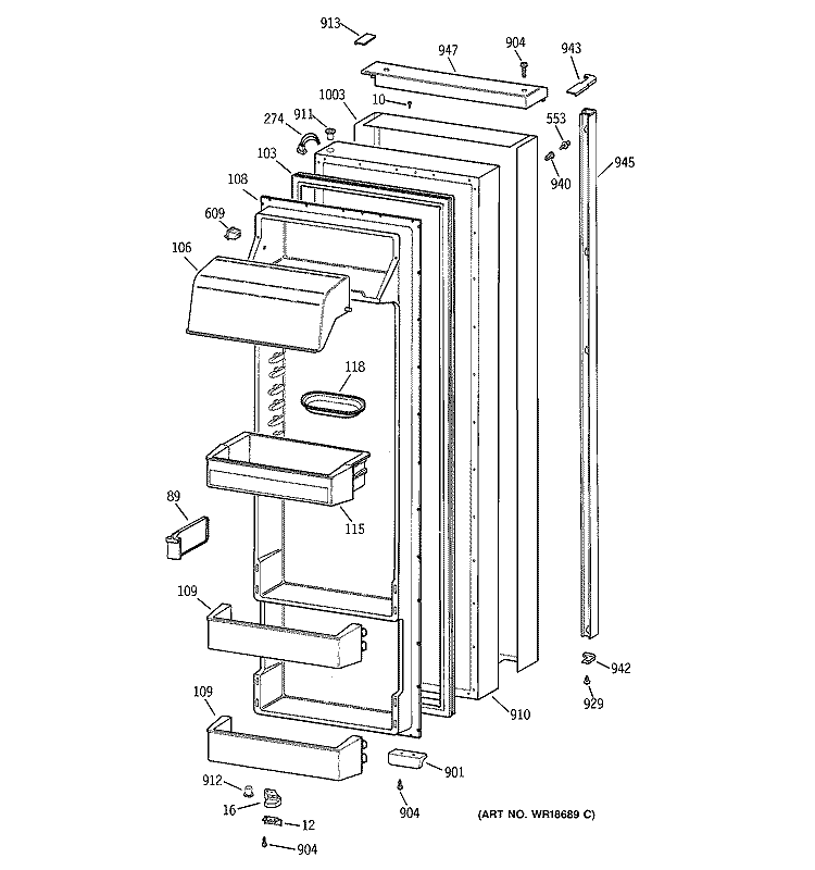 FRESH FOOD DOOR Diagram and Parts List for TPS24BPCGBS  General Electric Refrigerator