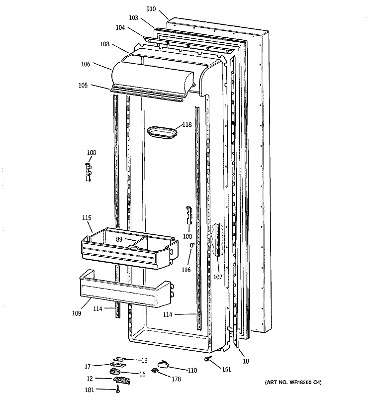 FRESH FOOD DOOR Diagram and Parts List for ZFSB27DAGSS  General Electric Refrigerator