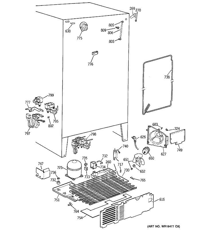 UNIT PARTS Diagram and Parts List for ZFSB27DAGSS  General Electric Refrigerator