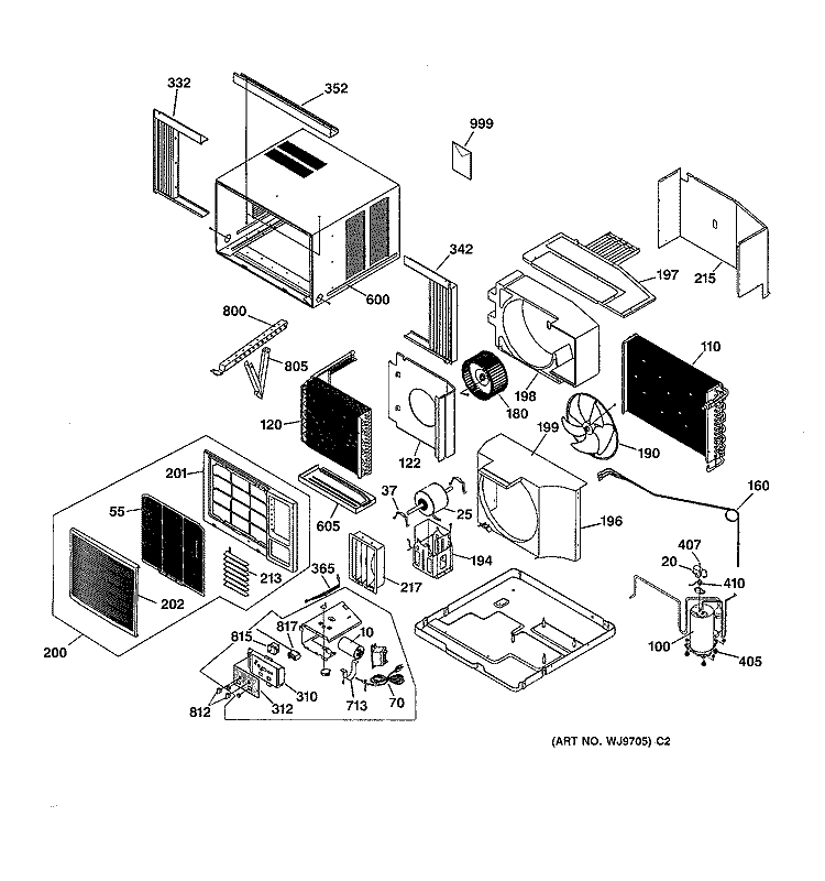 Section Diagram and Parts List for HSV18DAS1  General Electric Air Conditioner