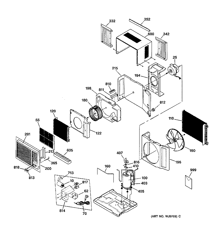 Section Diagram and Parts List for ASV05LAM1  General Electric Air Conditioner