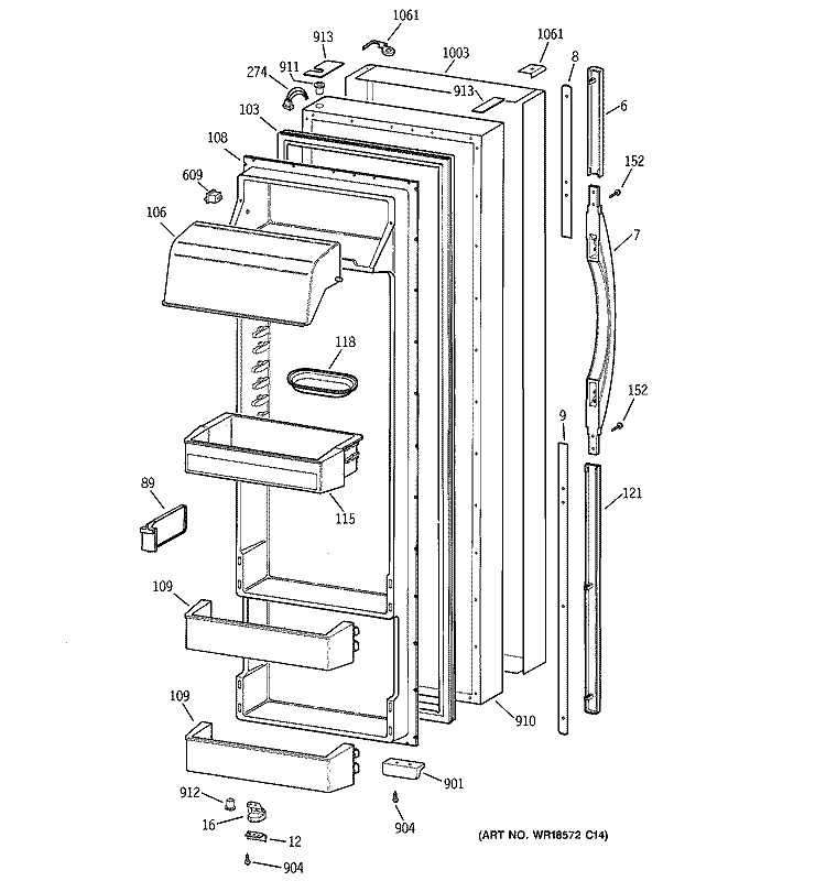 FRESH FOOD DOOR Diagram and Parts List for TPG24PRCGBS  General Electric Refrigerator