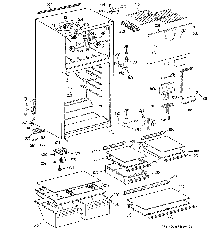 CABINET Diagram and Parts List for TBZ16NACKRWW  General Electric Refrigerator
