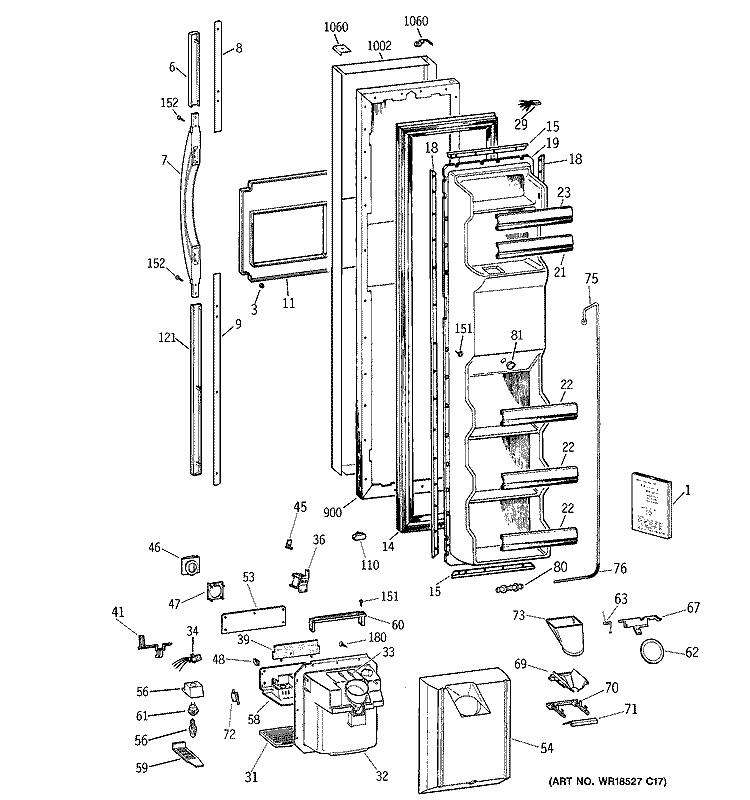 FREEEZER DOOR Diagram and Parts List for TFG25PRBGBS  General Electric Refrigerator