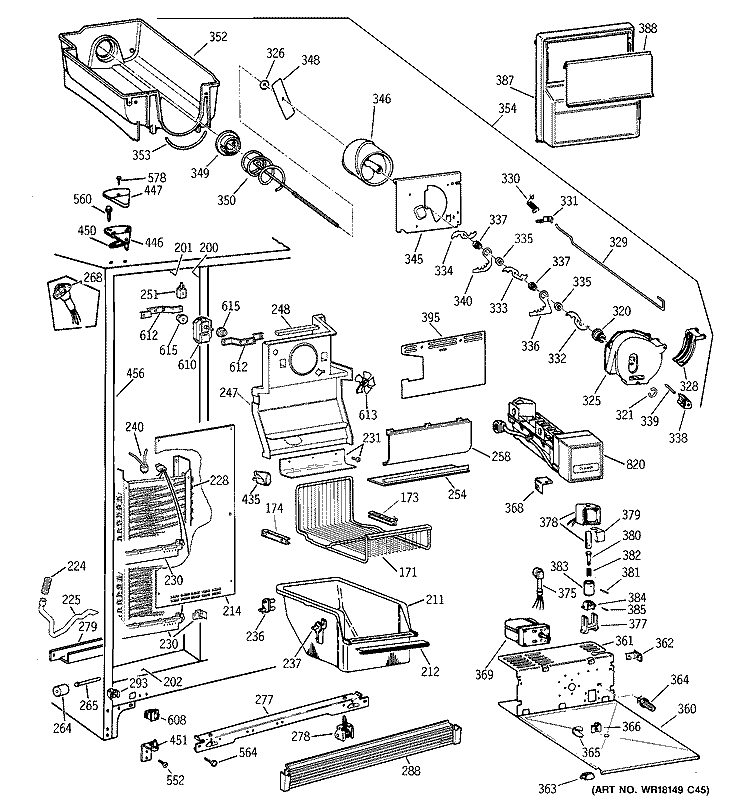 FREEZER SECTION Diagram and Parts List for TFG25PRBGBS  General Electric Refrigerator