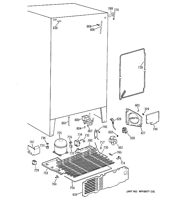 UNIT PARTS Diagram and Parts List for TFG25PRBGBS  General Electric Refrigerator