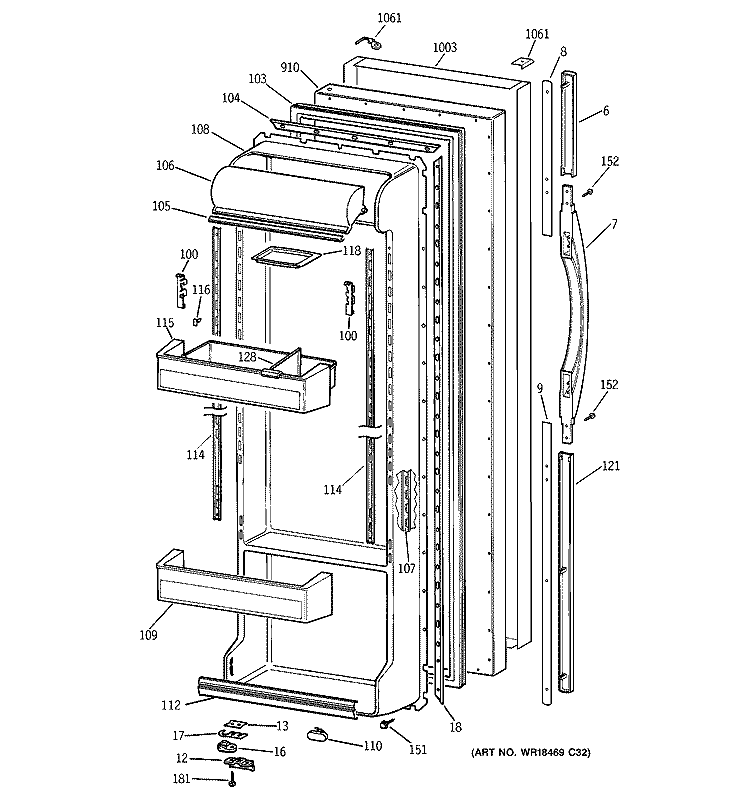 FRESH FOOD DOOR Diagram and Parts List for TFM25PRBGBS  General Electric Refrigerator