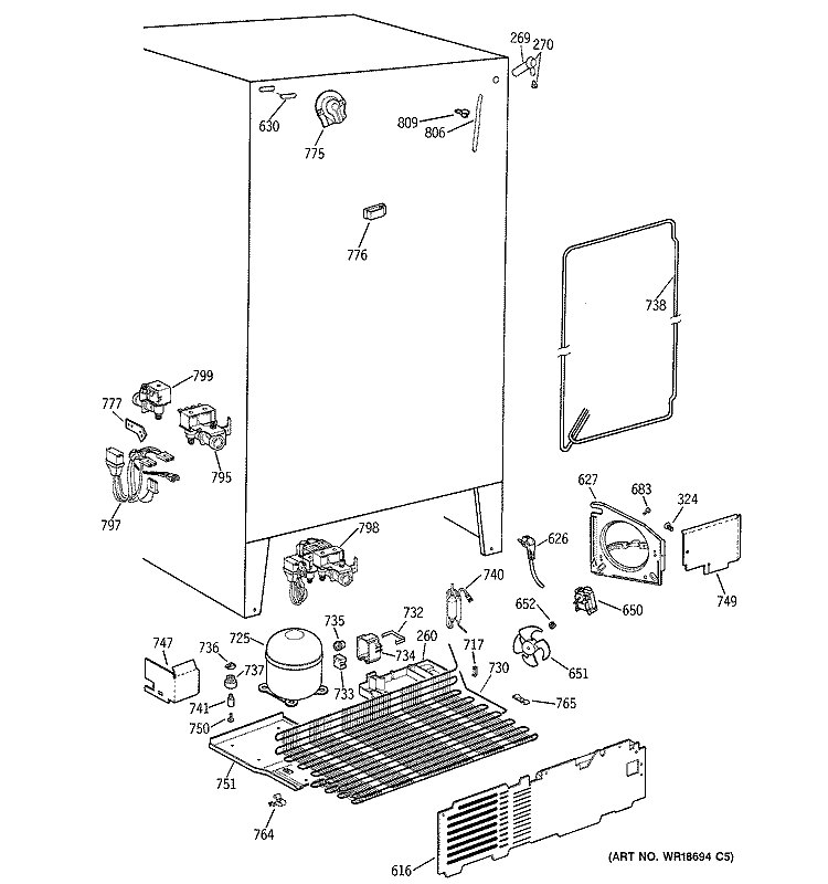 UNIT PARTS Diagram and Parts List for TFS22PPBGBS  General Electric Refrigerator