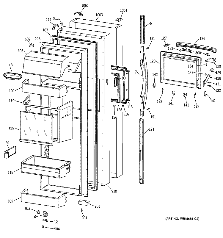 FRESH FOOD DOOR Diagram and Parts List for TFS28PBBGBS  General Electric Refrigerator