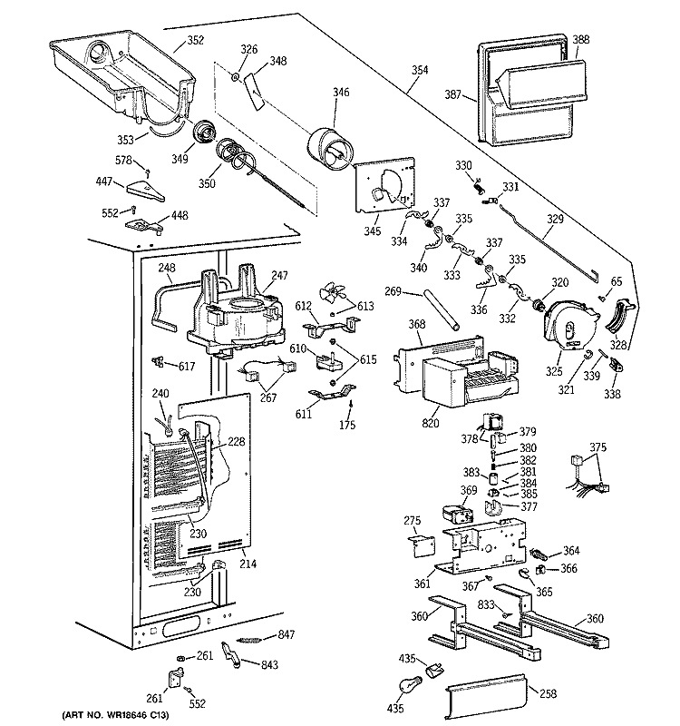 FREEZER SECTION Diagram and Parts List for TFS28PBBGBS  General Electric Refrigerator