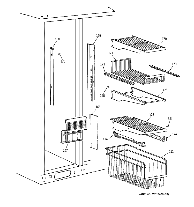 FREEZER SHELVES Diagram and Parts List for TFS28PBBGBS  General Electric Refrigerator