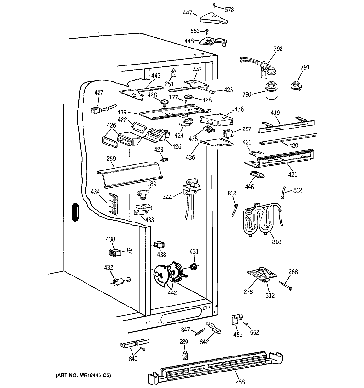 FRESH FOOD SECTION Diagram and Parts List for TFS28PBBGBS  General Electric Refrigerator