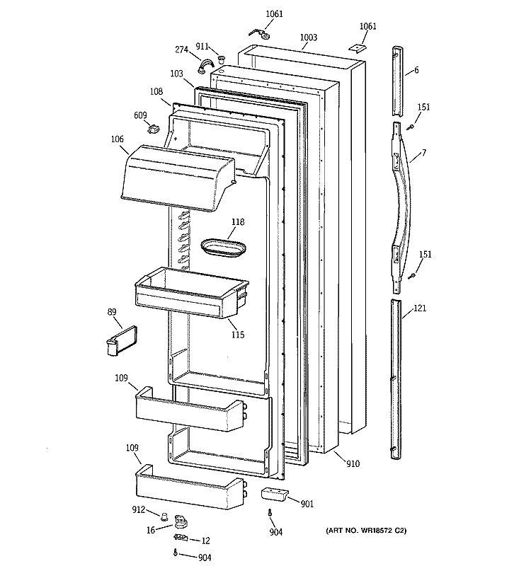 FRESH FOOD DOOR Diagram and Parts List for TFS28PPBGBS  General Electric Refrigerator