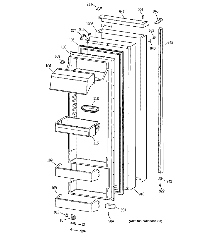 FRESH FOOD DOOR Diagram and Parts List for TPG24BRDABS  General Electric Refrigerator