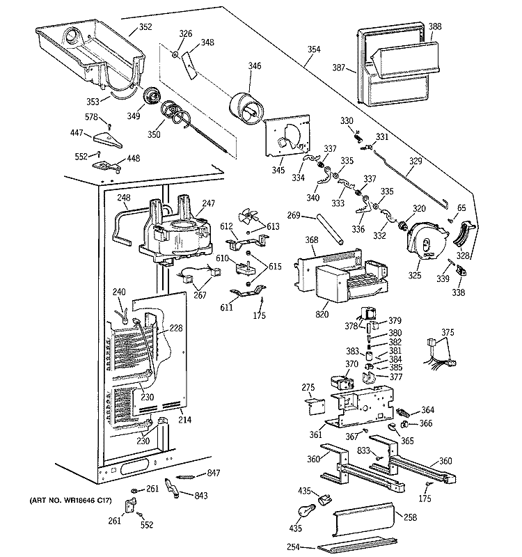 FREEZER SECTION Diagram and Parts List for TPG24BRDABS  General Electric Refrigerator