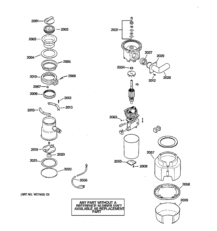 Section Diagram and Parts List for GFC900Z-01  General Electric Food Waste Disposer