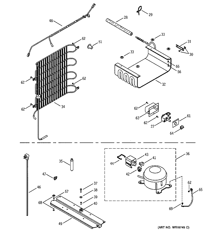 UNIT PARTS Diagram and Parts List for TAX4ANXEWN  General Electric Refrigerator
