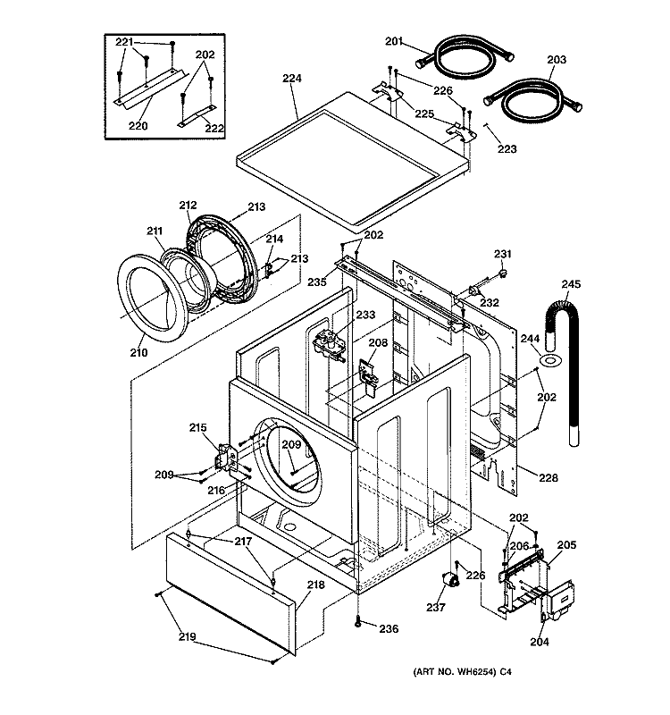 CABINET, DOOR & TOP Diagram and Parts List for SH208W0WW  General Electric Washer