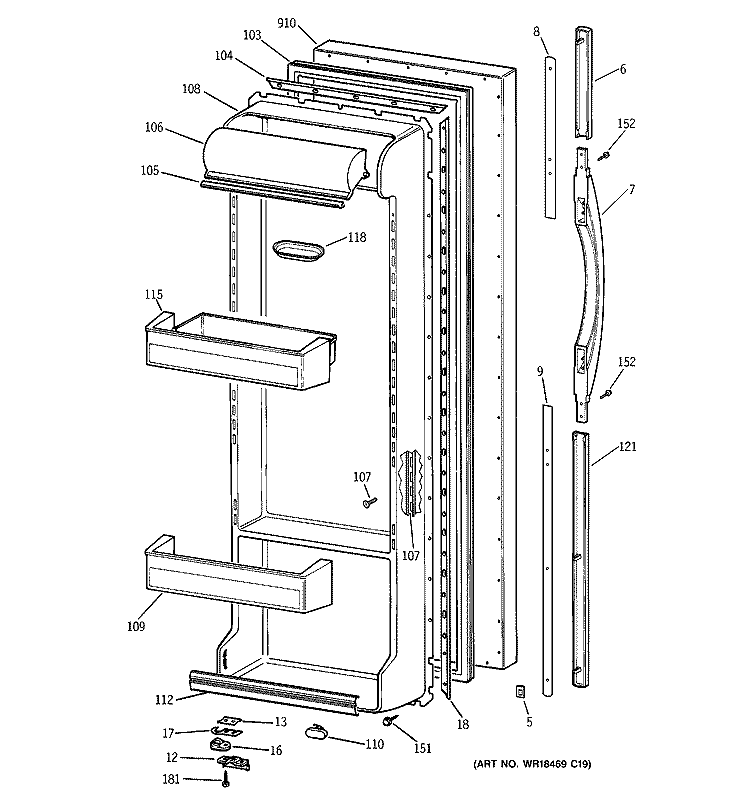 FRESH FOOD DOOR Diagram and Parts List for TFK25PRDAWW  General Electric Refrigerator