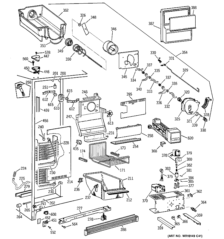 FREEZER SECTION Diagram and Parts List for TFK25PRDAWW  General Electric Refrigerator