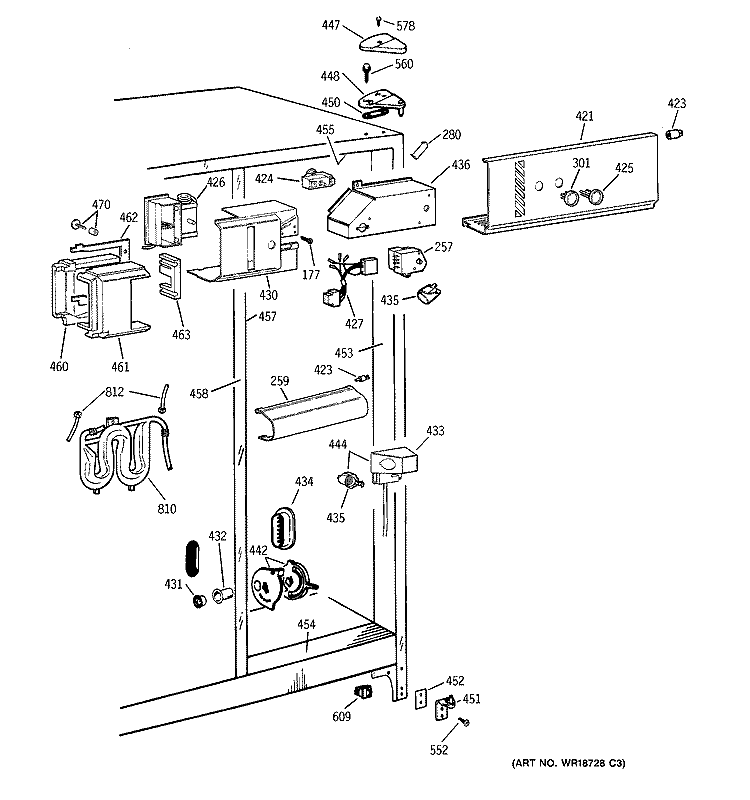 FRESH FOOD SECTION Diagram and Parts List for TFK25PRDAWW  General Electric Refrigerator