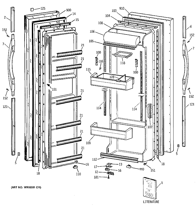 DOORS Diagram and Parts List for TFT22JABGAA  General Electric Refrigerator