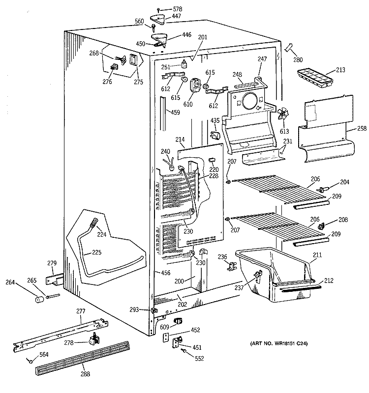 FREEZER SECTION Diagram and Parts List for TFT22JABGAA  General Electric Refrigerator