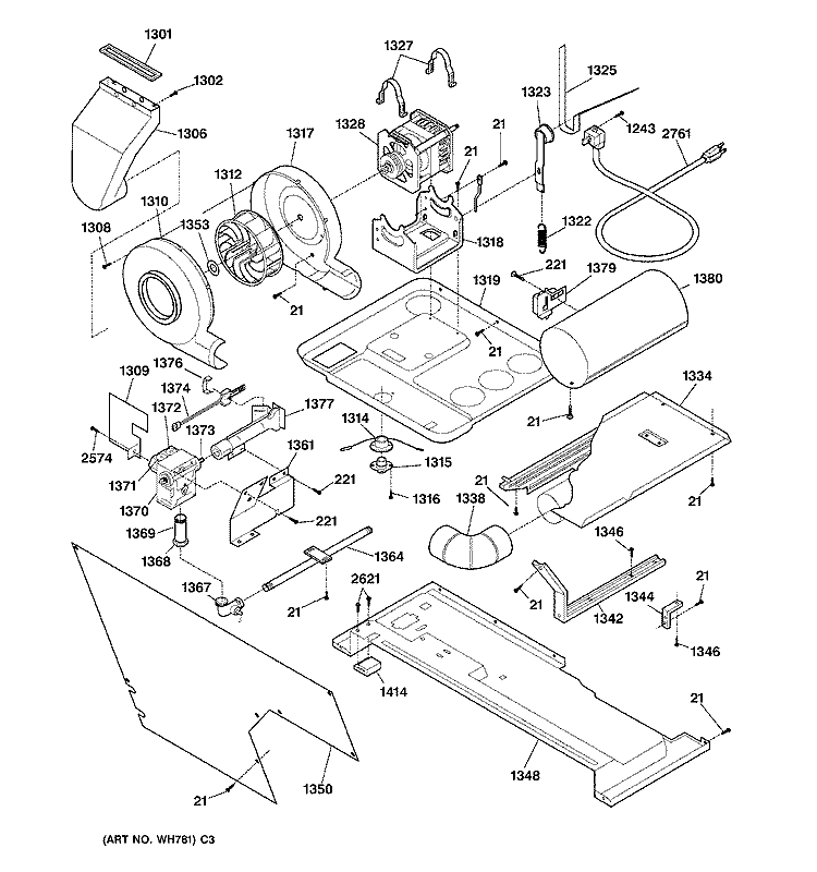 DRYER MOTOR, BLOWER & BELT Diagram and Parts List for WSM2780WAWWW  General Electric Washer Dryer Combo