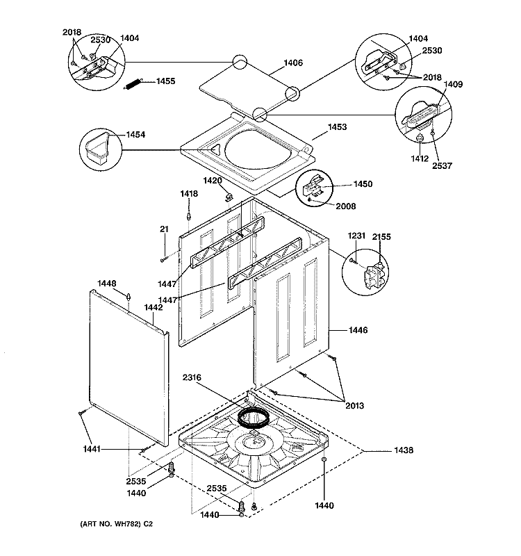 WASHER CABINET & TOP Diagram and Parts List for WSM2780WAWWW  General Electric Washer Dryer Combo