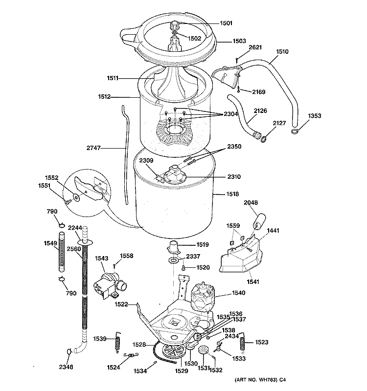 WASHER MOTOR & TUB Diagram and Parts List for WSM2780WAWWW  General Electric Washer Dryer Combo