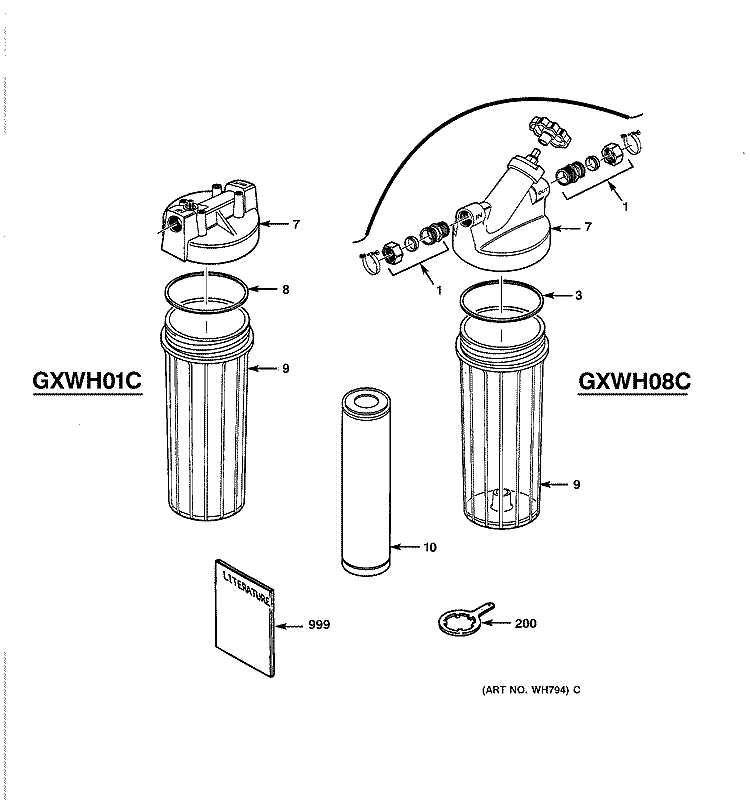 Section Diagram and Parts List for GXWH08C  General Electric Water Filter System