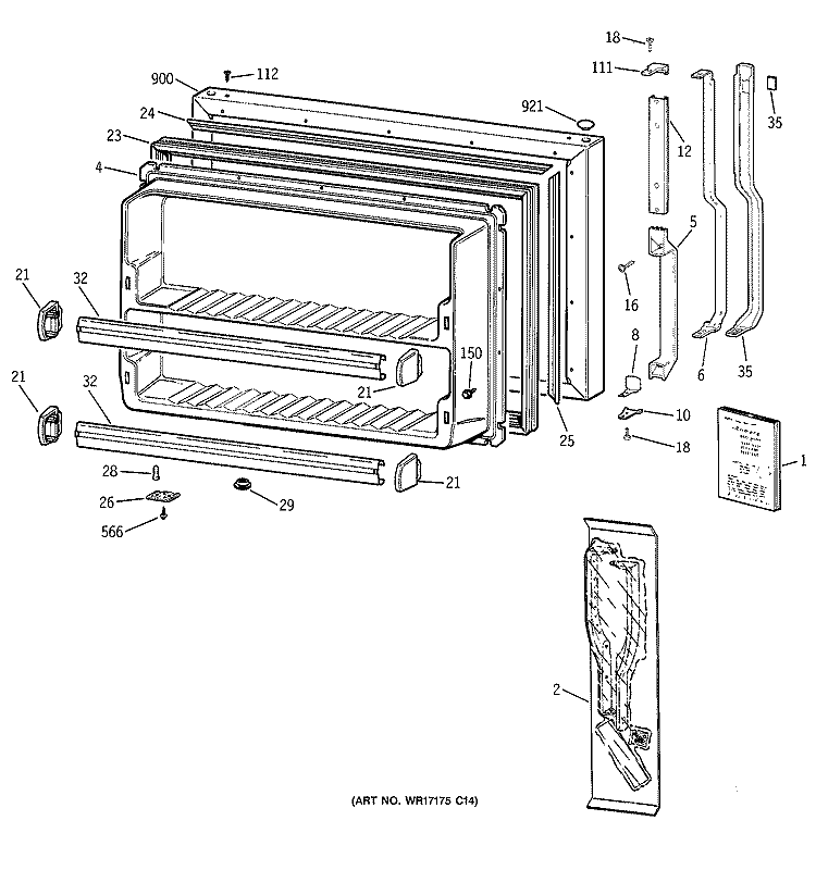 FREEZER DOOR Diagram and Parts List for TBM18GADARWW  General Electric Refrigerator