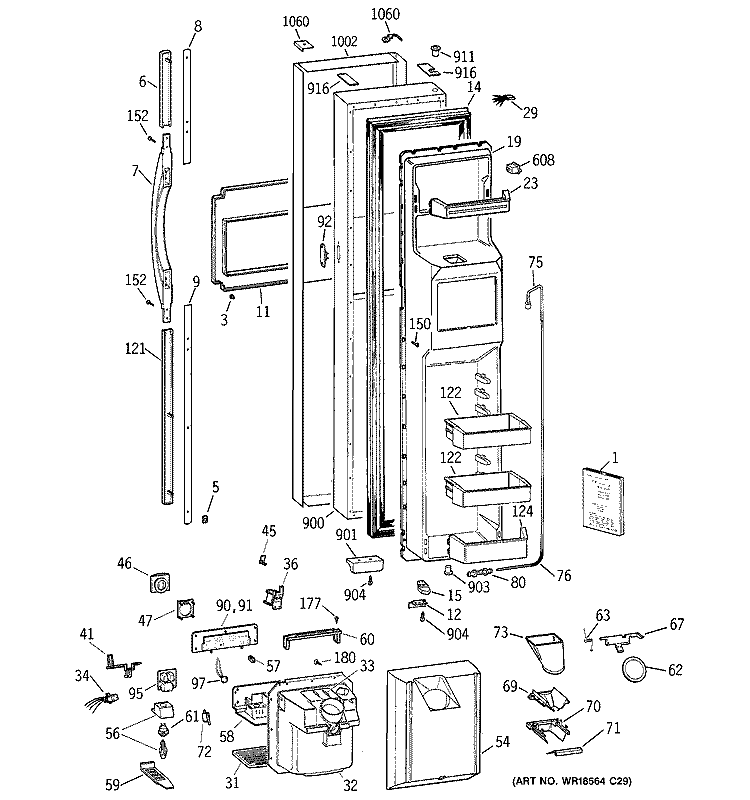 FREEZER DOOR Diagram and Parts List for TFG28PFCEBS  General Electric Refrigerator