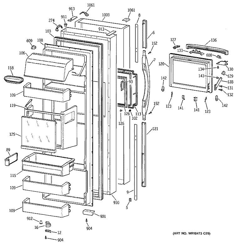 FRESH FOOD DOOR Diagram and Parts List for TFG28PFCEBS  General Electric Refrigerator