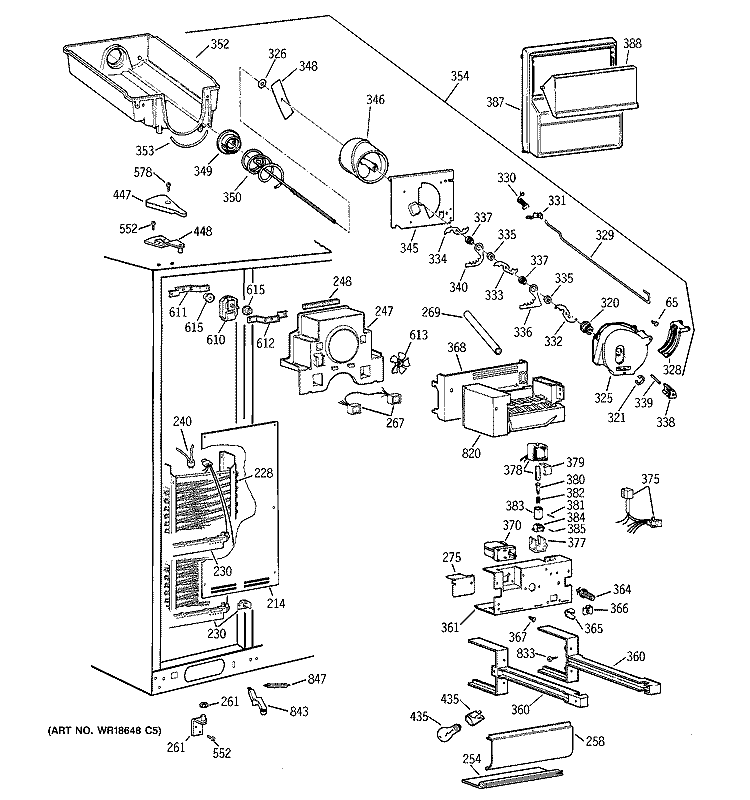 FREEZER SECTION Diagram and Parts List for TFG28PFCEBS  General Electric Refrigerator