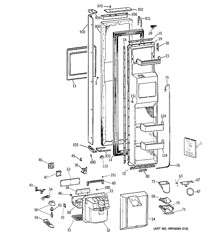 FREEZER DOOR Diagram and Parts List for TPG21KRCEBS  General Electric Refrigerator