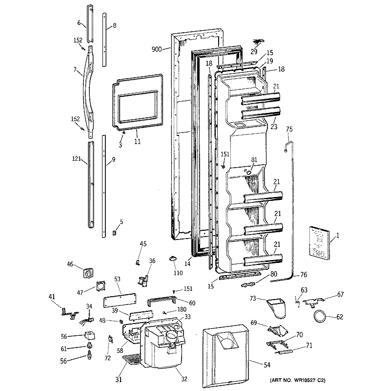 FREEZER DOOR Diagram and Parts List for TFX26CPDACC  General Electric Refrigerator