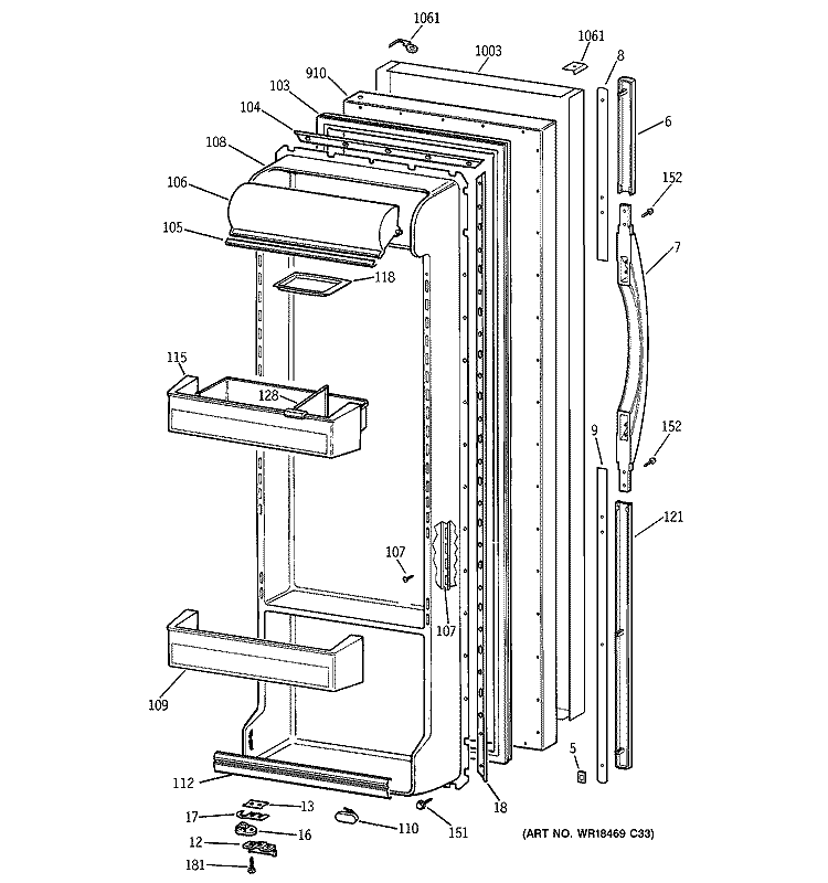FRESH FOOD DOOR Diagram and Parts List for TFM26CRDABS  General Electric Refrigerator