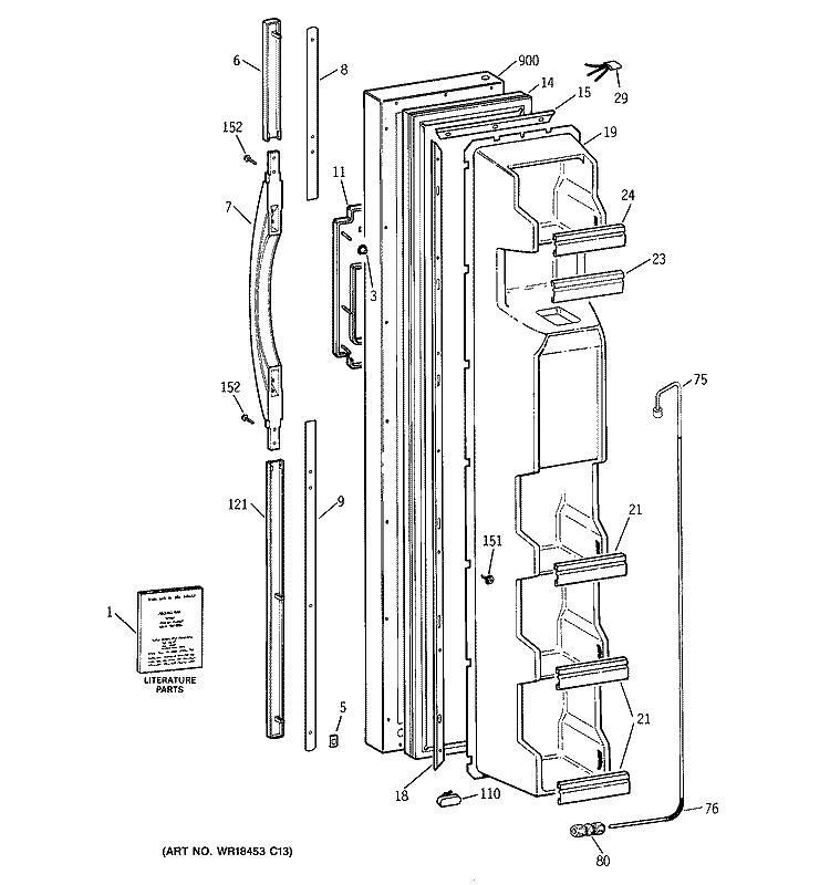 FREEZER DOOR Diagram and Parts List for TFX22CRDACC  General Electric Refrigerator