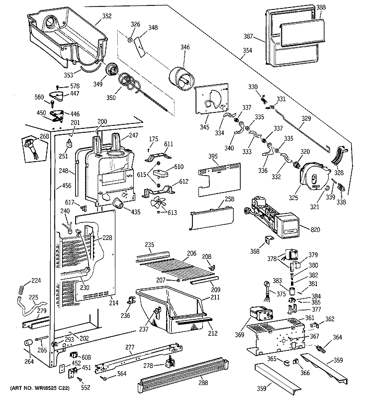 FREEZER SECTION Diagram and Parts List for TFX22CRDACC  General Electric Refrigerator