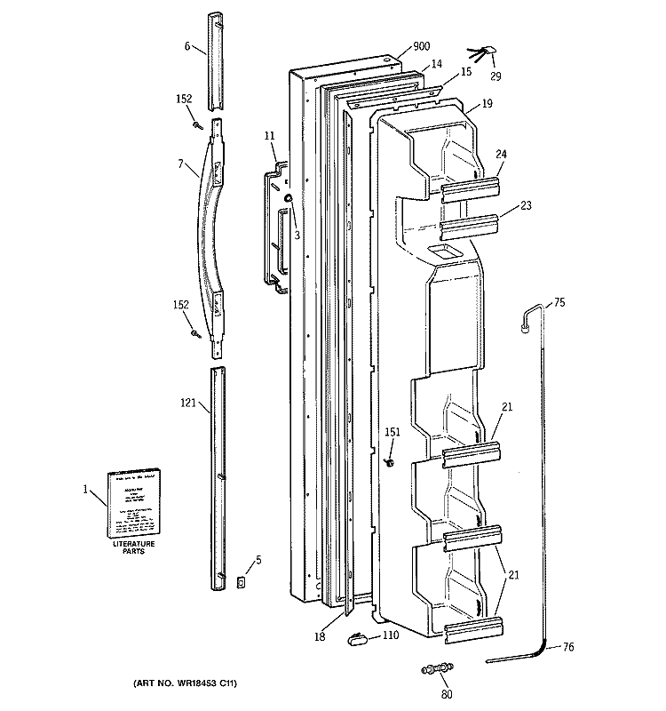 FREEZER DOOR Diagram and Parts List for TFX22QPDACC  General Electric Refrigerator