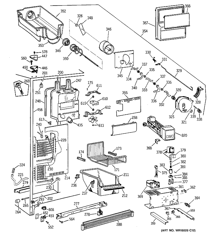 FREEZER SECTION Diagram and Parts List for TFX22QPDACC  General Electric Refrigerator