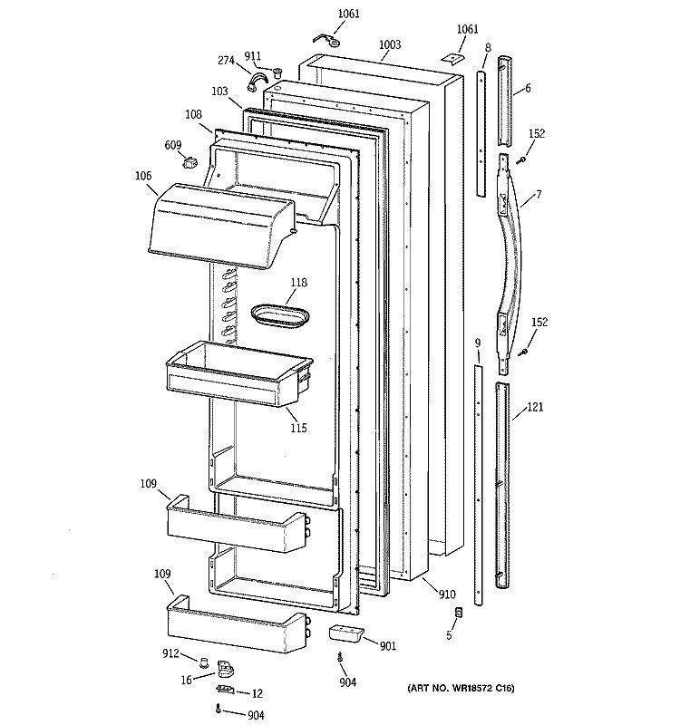 FRESH FOOD DOOR Diagram and Parts List for TPG24PRDABS  General Electric Refrigerator