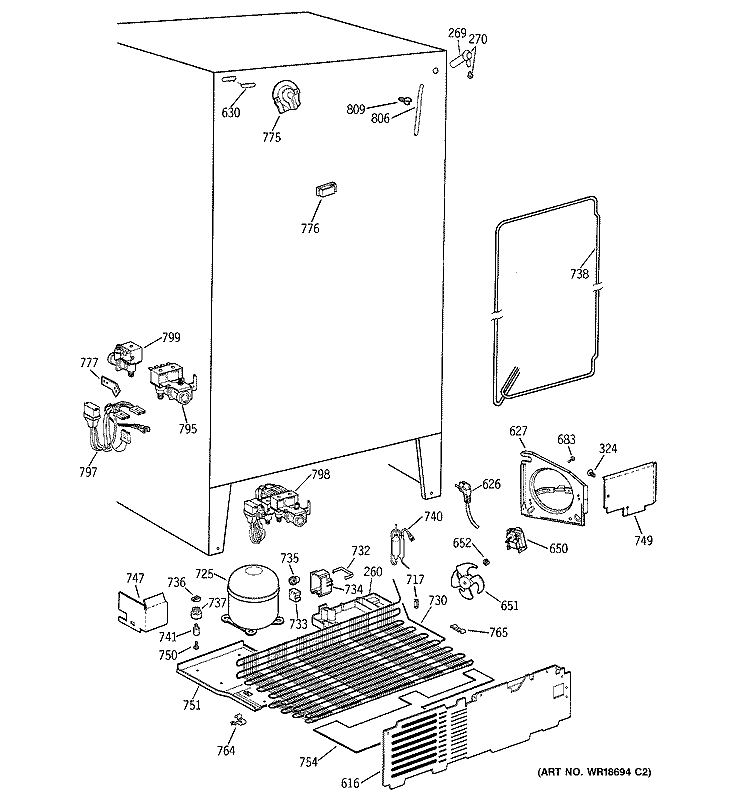 UNIT PARTS Diagram and Parts List for ERS2022DACC  General Electric Refrigerator