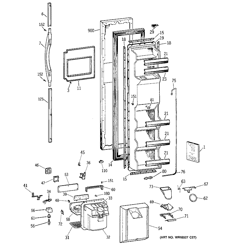 FREEZER DOOR Diagram and Parts List for ERS2026DACC  General Electric Refrigerator