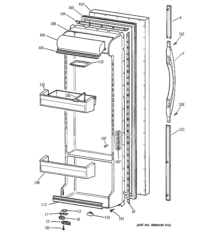 FRESH FOOD DOOR Diagram and Parts List for ERS2026DACC  General Electric Refrigerator