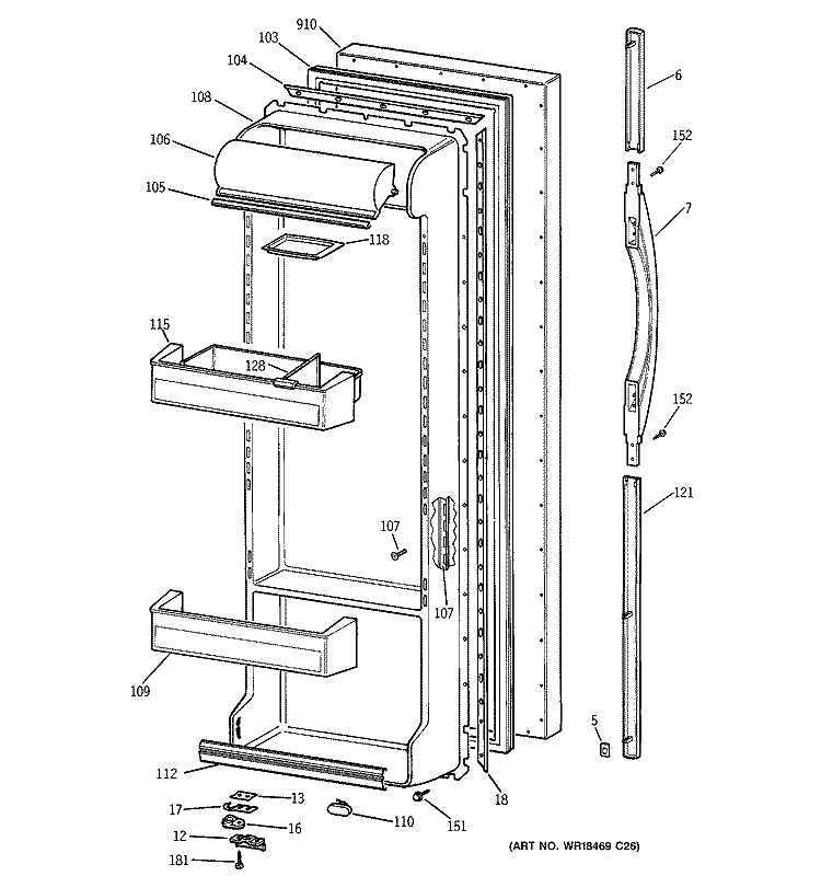 FRESH FOOD DOOR Diagram and Parts List for TFX22ZPDACC  General Electric Refrigerator