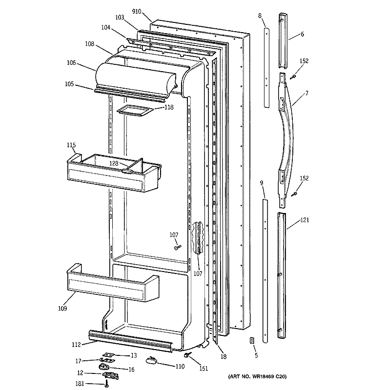 FRESH FOOD DOOR Diagram and Parts List for TFX26CRDACC  General Electric Refrigerator