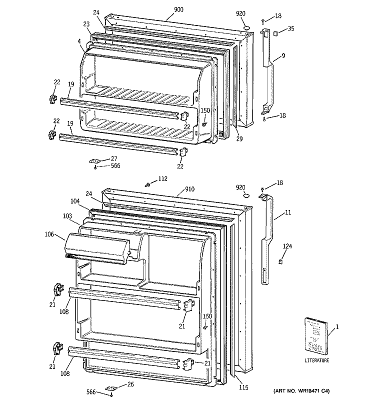 DOORS Diagram and Parts List for TBX14GADGRWW  General Electric Refrigerator
