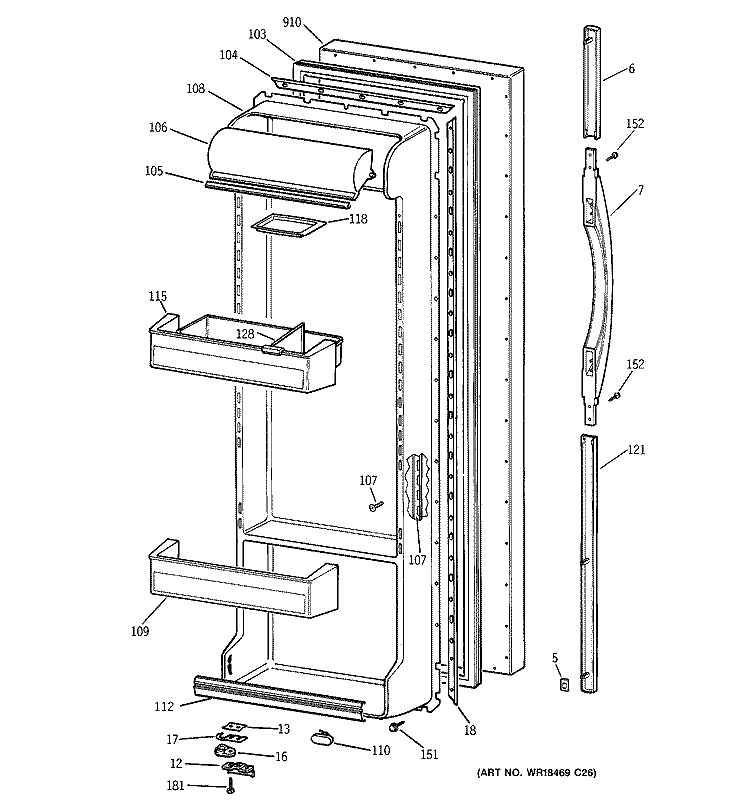 FRESH FOOD DOOR Diagram and Parts List for TFX26QPDACC  General Electric Refrigerator